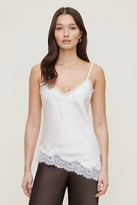 Camisole asymétrique en satin à bordure de dentelle Cassie