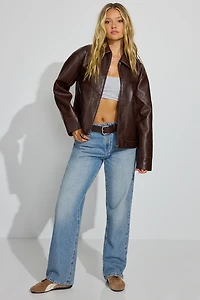 Oversized Faux Leather Worker Jacket