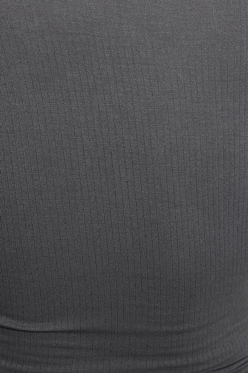Sheer Ribbed Henley Long Sleeve Top