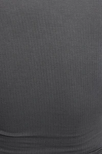 Sheer Ribbed Henley Long Sleeve Top
