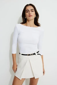 T-shirt côtelé à manches trois-quarts