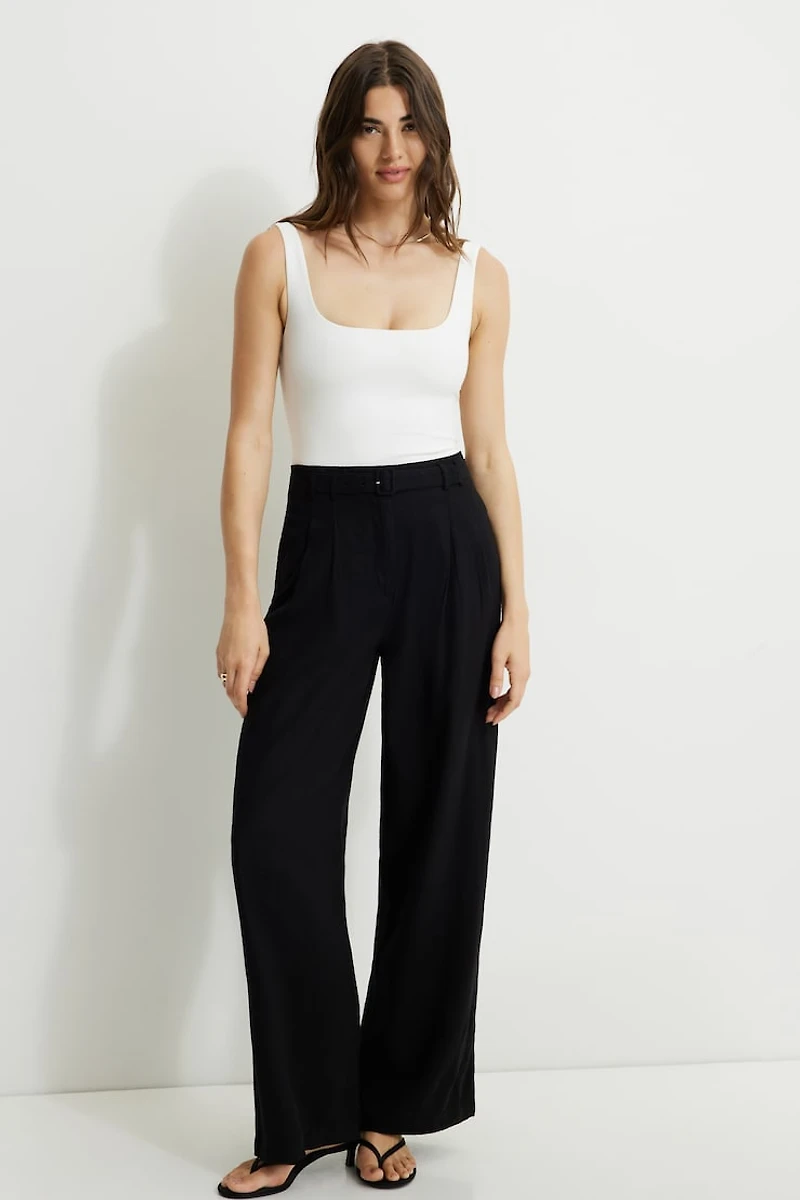Belted Wide Leg Linen Pants