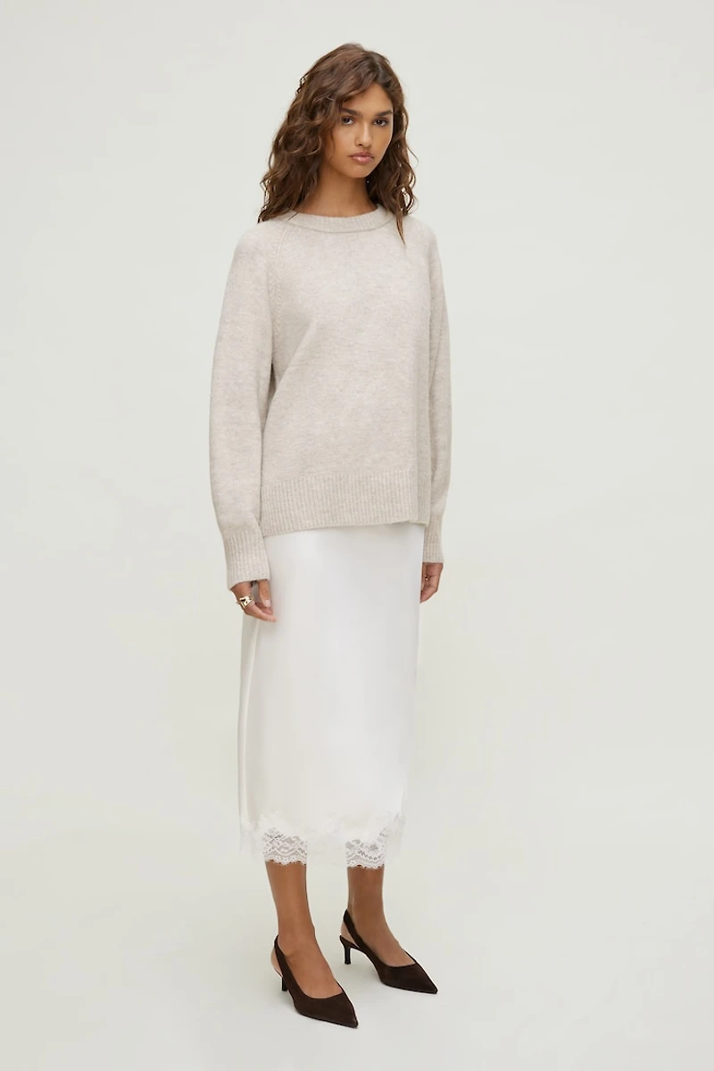 Lace Satin Midi Skirt