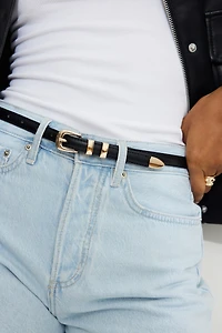 Double Loop Super Slim Faux Leather Belt