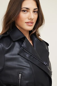 Blouson de moto en faux cuir avec ceinture