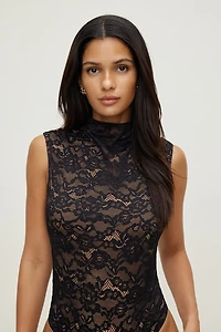 Mock Neck Lace Bodysuit