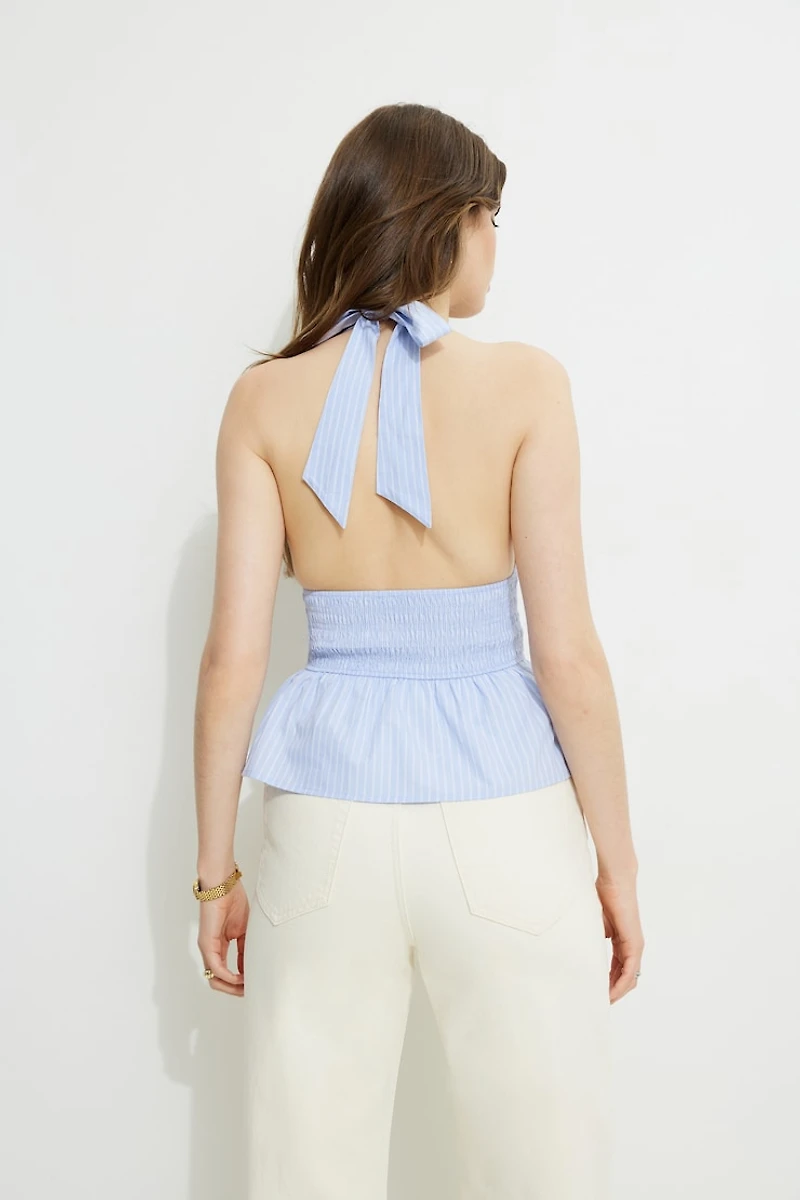Striped Poplin Halter Top