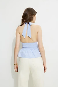 Striped Poplin Halter Top