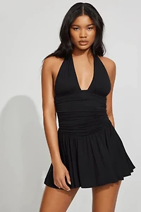 Plunge Halter Fit & Flare Dress