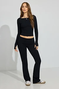 Soft Cotton Fold Over Flare Pants