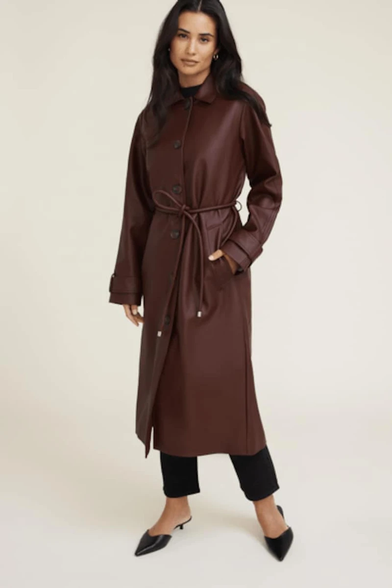 Faux Leather Mac Coat