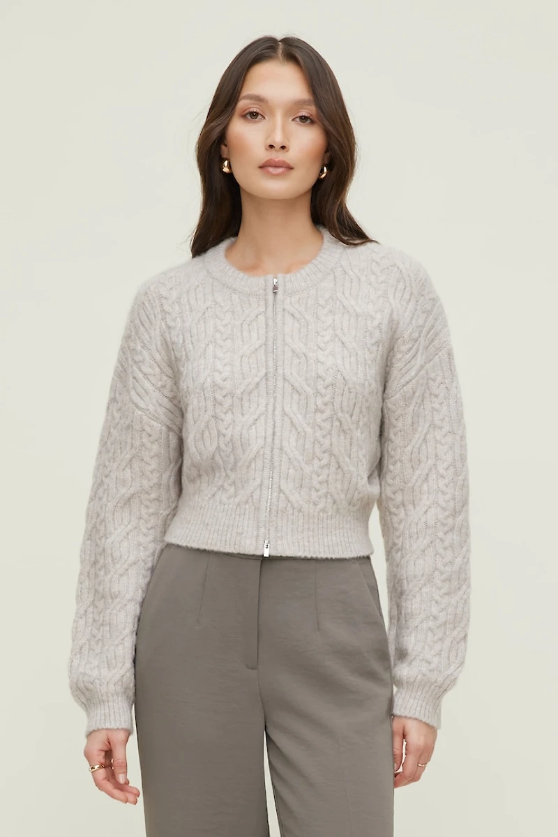 Cable Knit Zip Up Sweater