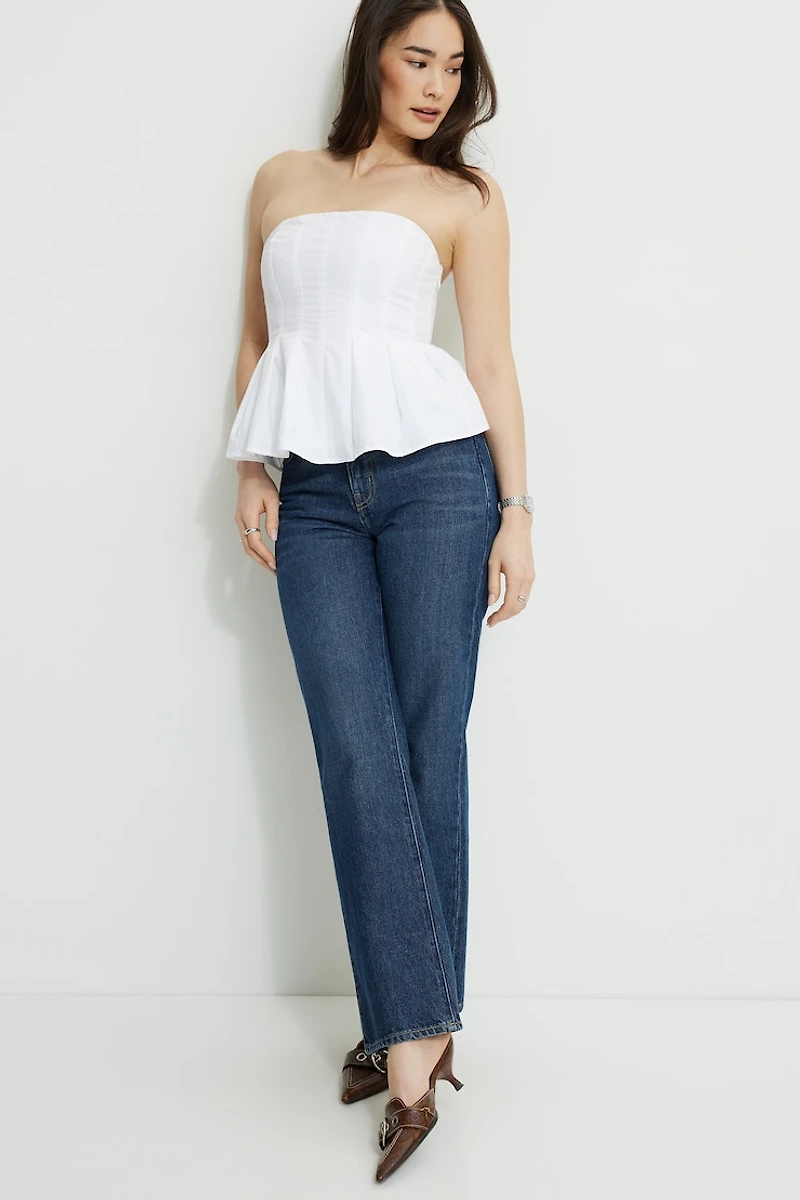 Peplum Poplin Tube Top