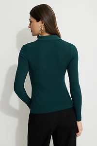Ribbed Long Sleeve Polo Top