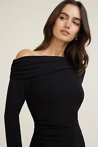 Off Shoulder Crepe Mini Dress