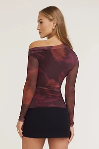 Cleo Printed Mesh Long Sleeve Top