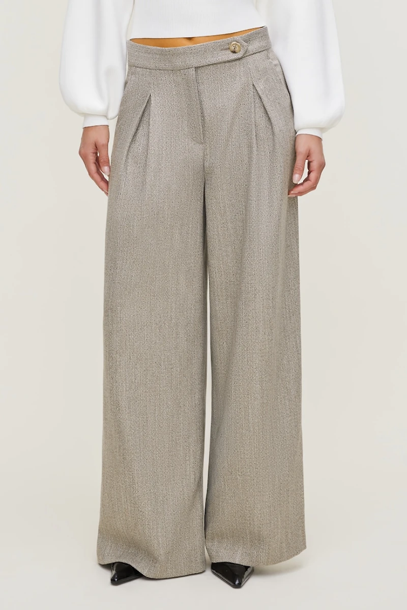 Herringbone Pleated Wide Leg Pants