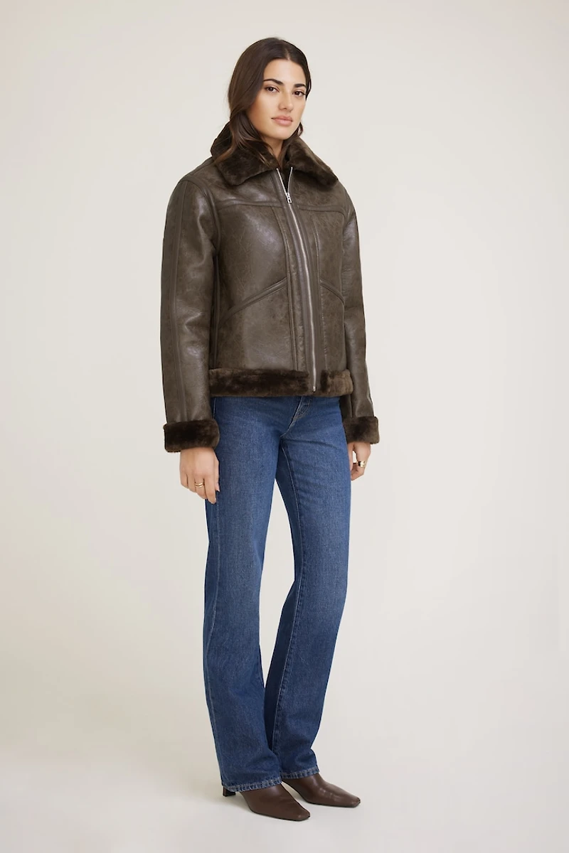 Faux Shearling Aviator Jacket