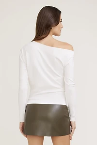 Draped Off Shoulder Long Sleeve Top