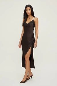 Lace Trim Satin Maxi Dress