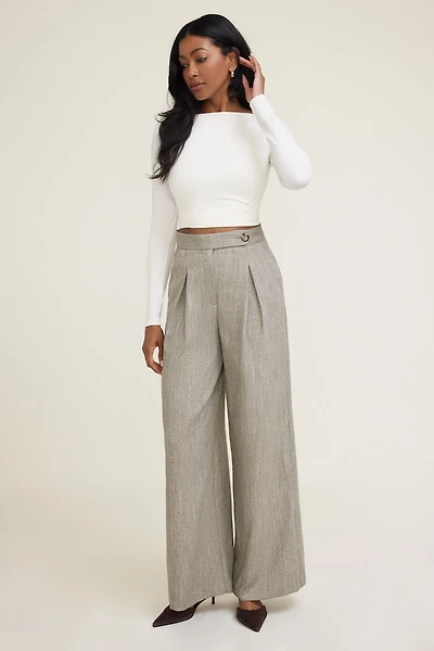 Herringbone Pleated Wide Leg Pants
