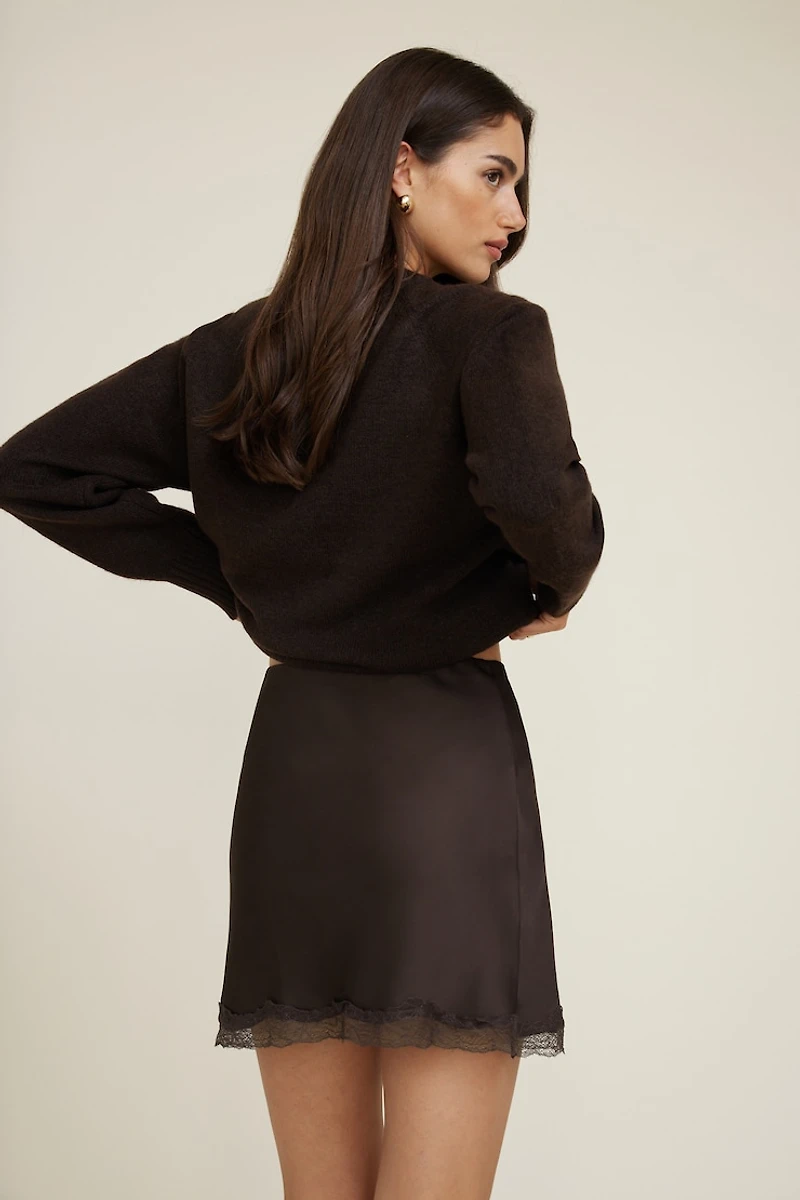 Lace Trim Satin Mini Skirt