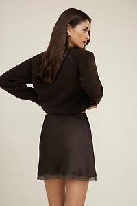 Lace Trim Satin Mini Skirt