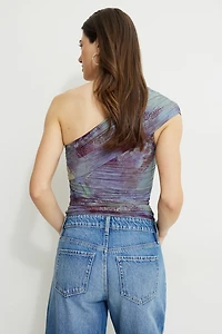 Printed Draped Single Shoulder Top