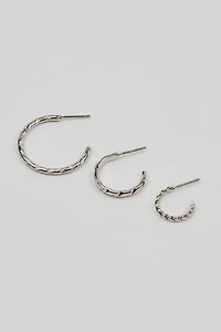 Set of 3 Textured Open Hoop Earrings