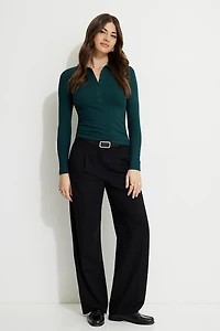 Ribbed Long Sleeve Polo Top