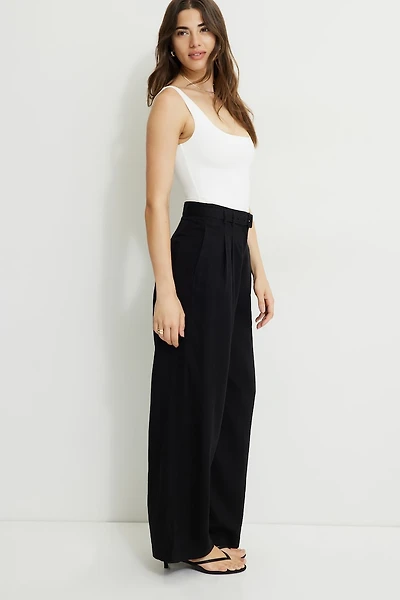 Belted Wide Leg Linen Pants