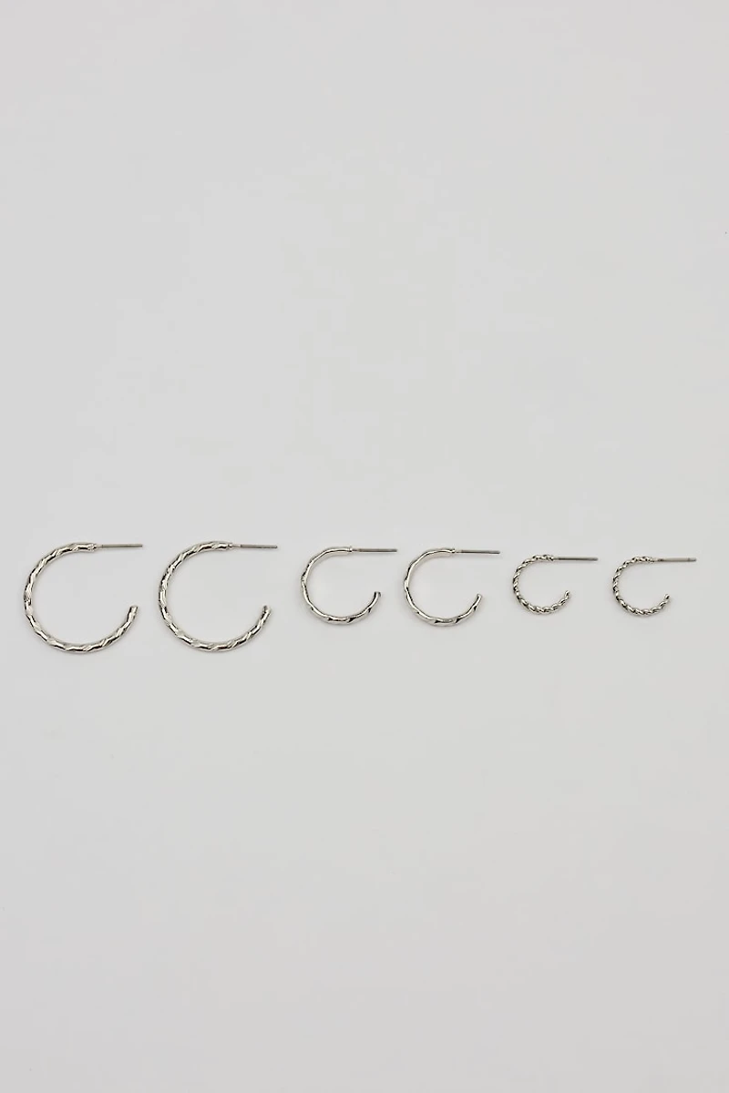 Ensemble de 3 paires d'anneaux d'oreilles ouverts et texturés