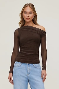 Cleo Printed Mesh Long Sleeve Top