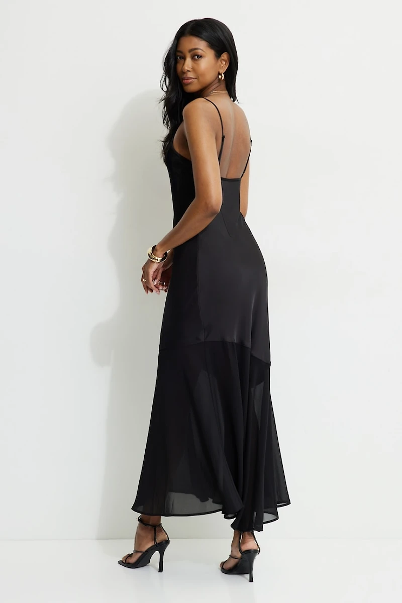 Asymmetric Satin Maxi Dress