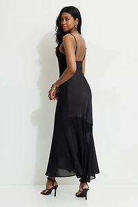 Asymmetric Satin Maxi Dress