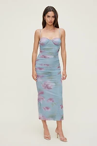 Mona Ruched Mesh Maxi Dress