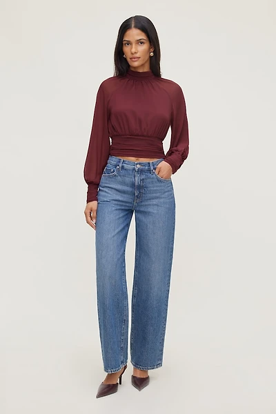 Mock Neck Chiffon Blouse