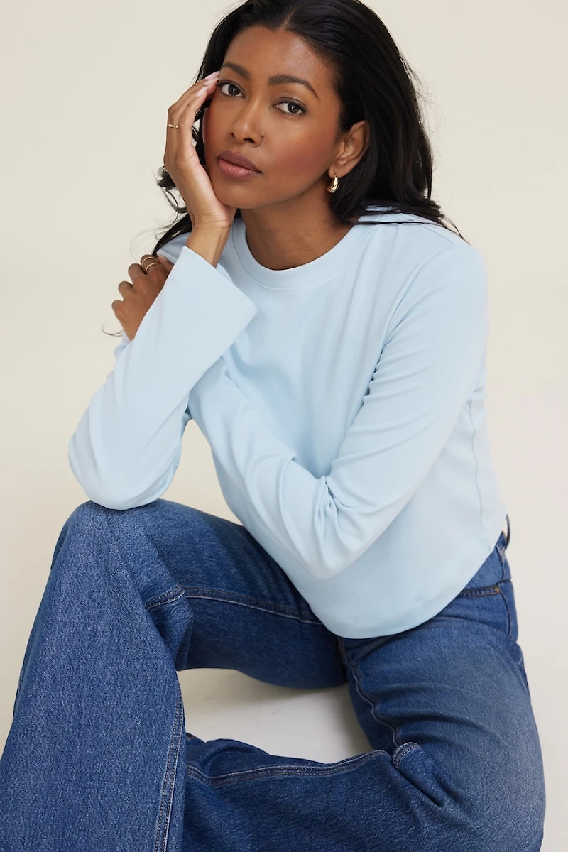 Boxy Cotton Long Sleeve T Shirt