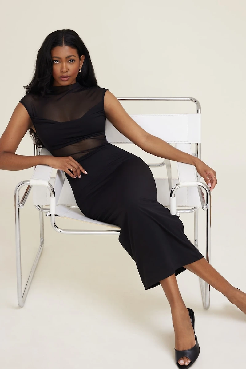 Sculpt Sheer Cowl Maxi Dress