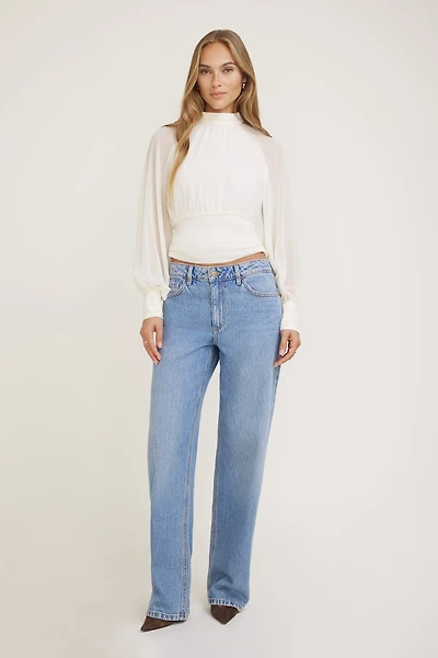 Mock Neck Chiffon Blouse