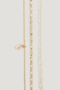 Layered Pearl and Chain Necklace