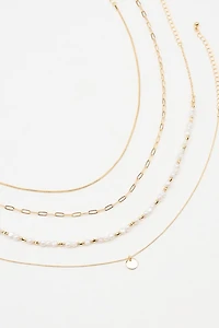 Set of 4 Pearl & Mini Medallion Necklaces
