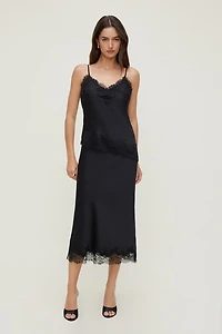 Lace Satin Midi Skirt