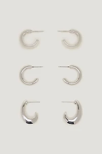 3-Pack Modern Chunky Hoop Earrings