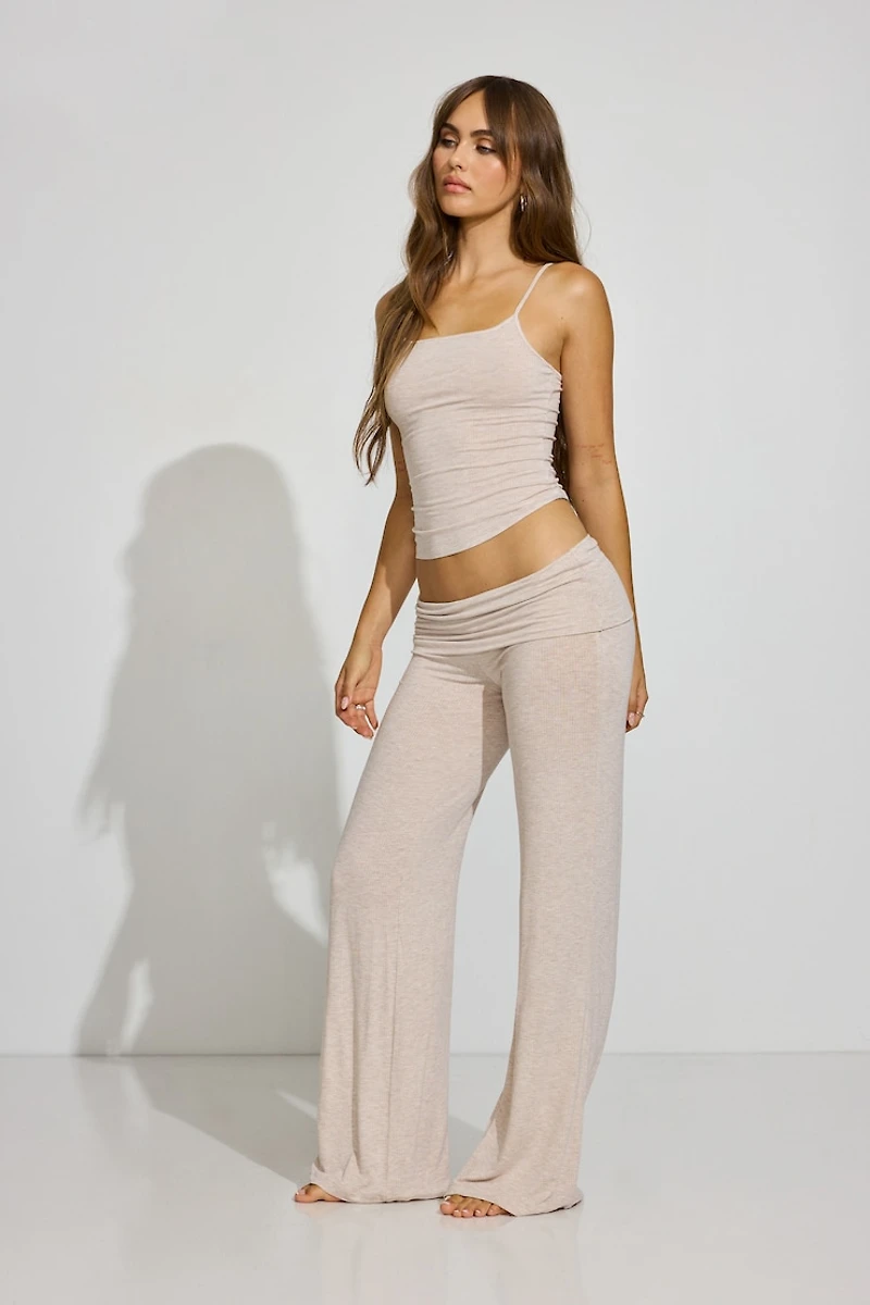 Sheer Ribbed Foldover Pants