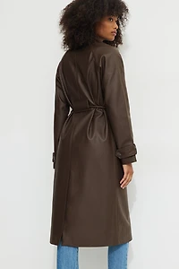 Faux Leather Mac Coat