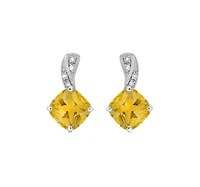 10K White Gold Prong-set Citrine Earrings with Diamond Accent