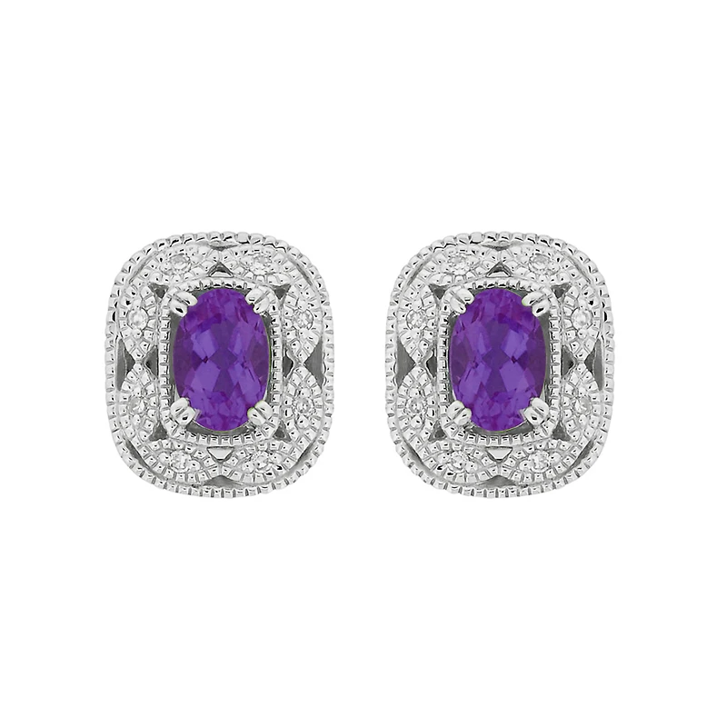 10K White Gold Amethyst and Diamond Earrings