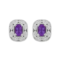 10K White Gold Amethyst and Diamond Earrings
