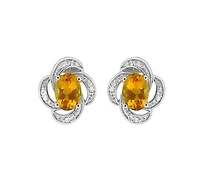 10K White Gold Prong-set Citrine Earrings with Diamonds